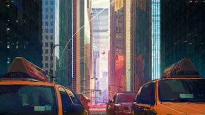 Download SpiderMan in New York City 4K HD Wallpaper  Digital Art Featuring Taxi  Comics Theme