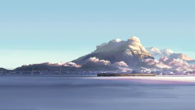 Black and Red Train in 5 Centimeters Per Second HD Wallpaper with Snowy Mountains