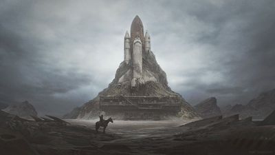 HD Wallpaper Apocalyptic Space Shuttle on Mountain  1080p Free Download