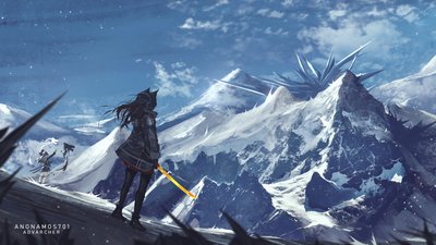 Arknights Mountains Snow Fantasy Art Wallpaper in 1080p HD  Free Download for PC Mobile and Tablet