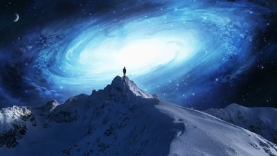 Snow Mountain Artwork HD Wallpaper with Fantasy Elements Galaxy and Concept Art