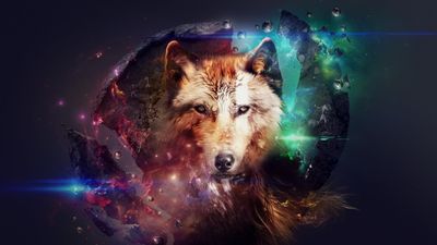 WQHD HD Wallpaper Brown and Black Wolf in a Stunning Digital Artwork Depicting Planets and Space