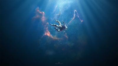 WQHD HD Wallpaper Man Underwater and Person in Suit Digital Art  Explore the Beauty of Nature and Adventure with this Stunning Underwater Diving Wallpaper