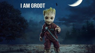 WQHD  HD Wallpaper Baby Groot and Halloween Fantasy in Nature