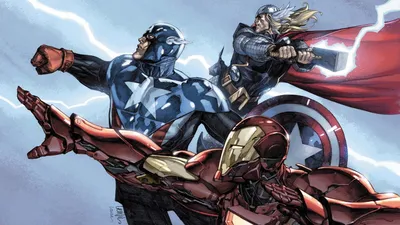 Marvel Superheroes Unite HD Wallpaper Featuring Captain America Iron Man and Thor in Stunning Digital Art