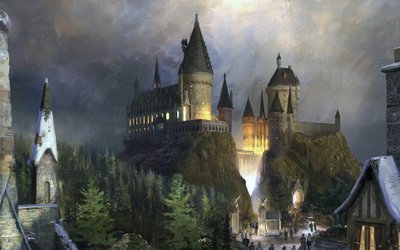 HD Wallpaper Brown Castle Painting in Fictional Fantasy Hogwarts from Harry Potter  Free Download 1080p