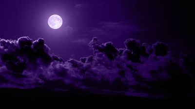 HD Wallpaper Clouds and Full Moon Over Mountains in a Dark Purple Night  Free Download 1080p 2K 4K 5K