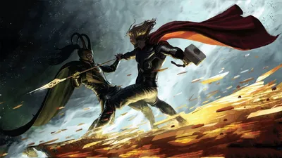 Marvel Showdown Thor vs Loki HD Digital Wallpaper  Dive into the Epic Battle