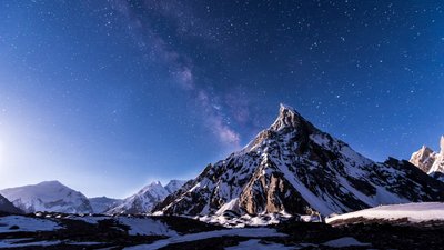 Concordia Karakorum Mountains HD Wallpaper of Majestic Summit and Starry Night Sky  1080p Free Download