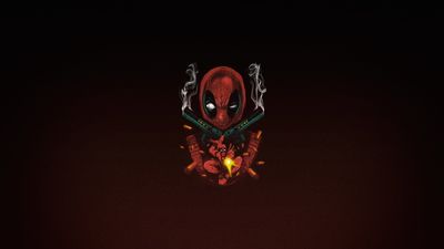 Deadpool Artwork HD Wallpaper Merc with a Mouth in 1080p Simple Background Red Gun Design