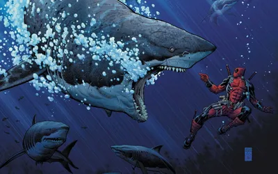 Deadpool and Shark Adventure Stunning HD Marvel Comics Wallpaper for Desktop and Mobile