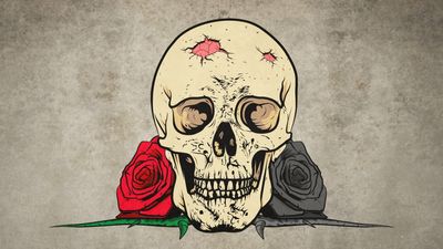 HD Wallpaper Human Skull Surrounded by Red and Gray Roses  Digital Art for Halloween and Horror Enthusiasts  Free Download 1080p 2K 4K 5K Wallpapers