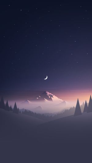 Starry Sky Mountain and Trees Wallpaper HD Illustration and Photo