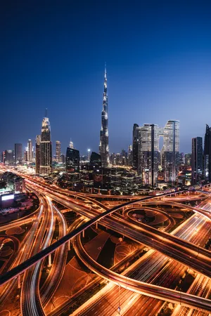 Downtown Dubai Night Lights Wallpaper  Captivating 4K Background from the World Category