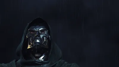 Dr Doom in the Rain A Spooky Marvel Villain HD Wallpaper with Black Mask and Dark Atmosphere