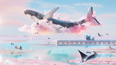 Whimsical Underwater Whale Scene Dive into a Dreamlike Ocean