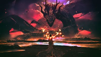 4K HD Wallpaper Person Standing in Front of Dragon Digital Art  Fantasy Nature and Mythology Inspired