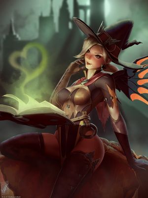 Mobile HD Wallpaper Fantasy Art and Magic with Witch Mercy from Overwatch