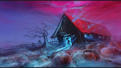 Spooky Halloween Wallpaper Fantasy Art with Pumpkin Water and Auto Post Production Filter  HD 1080p