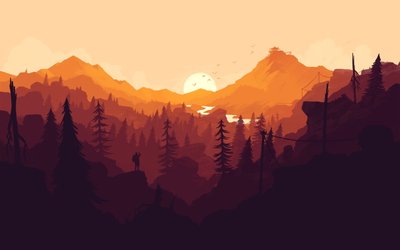 Orange Mountains Wallpaper Firewatch Forest Video Games  Olly Moss  HDQuality