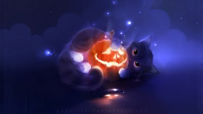 HD Wallpaper Cat and JackOLantern Illustration for Halloween by Apofiss  Free Download in 1080p HD Quality