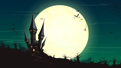 Spooky Halloween Night HD Wallpaper with Moon Castle and Darkness  Free Download in 8K