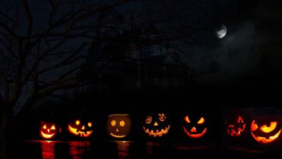 Spooky Halloween Jacks HD Wallpaper with Pumpkin JackoLantern Moon and Haunted 3D Abstract Design