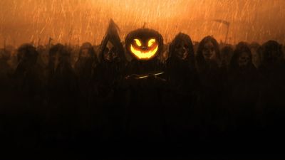 WQHD and HD Wallpaper Halloween Spooky Digital Amnesys Sky Orange Color Silhouette