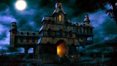 Spooky Haunted House Wallpaper Creepy Halloween Night with Full Moon and Moonlight in 4K HD