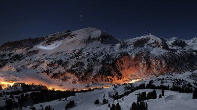 Snowy Mountain Night HD Wallpaper of a Stunning Winter Landscape in Austria  Free Download  1080p 2K 4K 5K Options