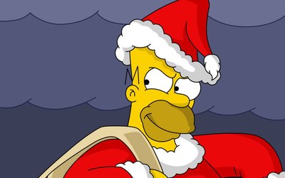 HD Wallpaper Holiday Christmas Homer Simpson and Santa Hat in Red Cartoon Design