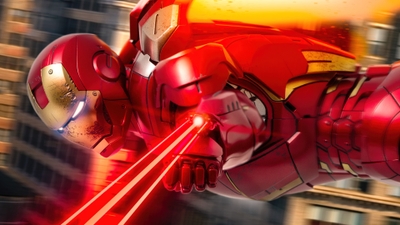 Iron Man in Full Action Epic Superhero Background