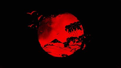 HD Wallpaper Red Moon Illustration with Japanese Sun and Fallen Angel in Space  Free Download in 1080p HD 2K 4K and 5K Resolutions