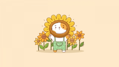 Adorable Kawaii Sunflowers in Cute Costume  Cheerful Floral Design