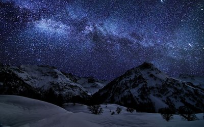 WQHD HD Wallpaper SnowCovered Mountains Under Starry Sky  Photography of Mountain with Snows