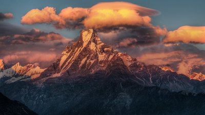 Snow Mountain Under Cloudy Sky HD Wallpaper of Tranquil Landscape in the Himalayas