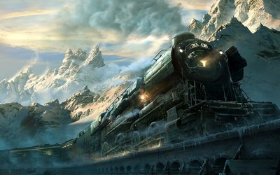 Black Steam Train Wallpaper HD Landscape with Railway Mountains and Snow  1080p