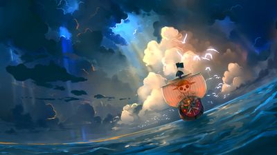 Thousand Sunny One Piece Wallpaper HD 1080p Backgrounds with Manga Illustration and Sky