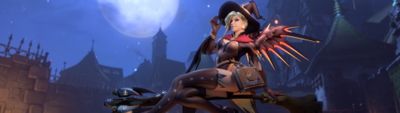 WideScreen HD Wallpaper Female Anime Character Mercy Overwatch as Witch Mercy for Halloween  Free Download in 3840x1080px