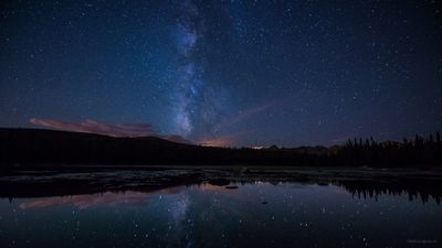 Stunning 1080p HD Wallpaper Black Mountain Milky Way Stars Lake  Space Art Reflection