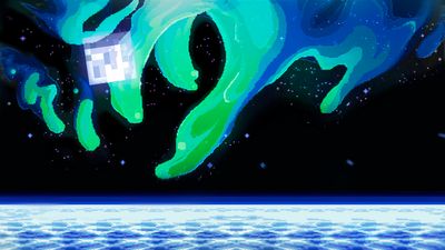 HD Wallpaper Green and Blue Space Nebula with Minecraft Pixel Art  1080p 1920x1080px