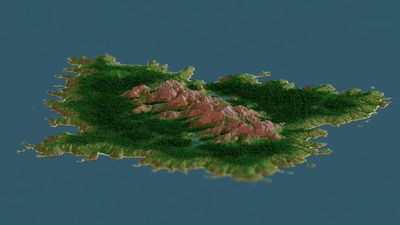 Green and Brown Island Minecraft Wallpaper  HD 1080p Render with Chunky Mountains  Free Download