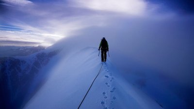 Mont Blanc Snow Mountain Photography HD Wallpaper of Person Walking on Top  1080p Free Download