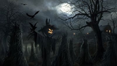 HD Wallpaper Moonlight Darkness and Spooky Scarecrow on a Halloween Night  Free Download in 1080p