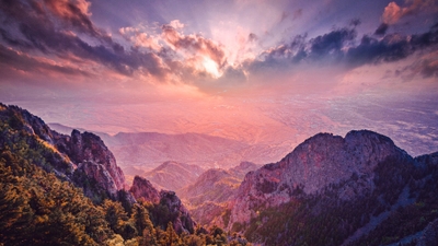 Serene Mountain Peaks Bathed in Sunset Glow