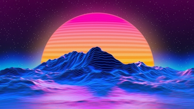 RetroWave Mountains Vibrant Artistic Peakscape