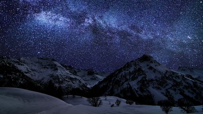 SnowCovered Mountains and Starry Night HD Wallpaper for a Breathtaking Nature and Space Landscape