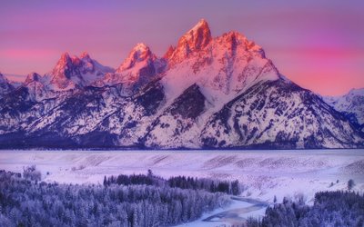 WQHD HD Wallpaper SnowConed Mountain in Golden Hour Winter  Free Download