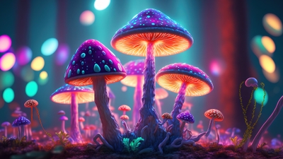 Vibrant Mushroom Forest Colorful Fungi Delight