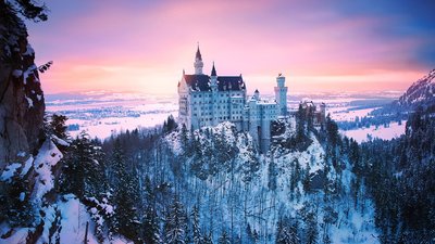 Neuschwanstein Castle in Bavaria Stunning HD Wallpaper of Nature Forest and Mountains in Germany